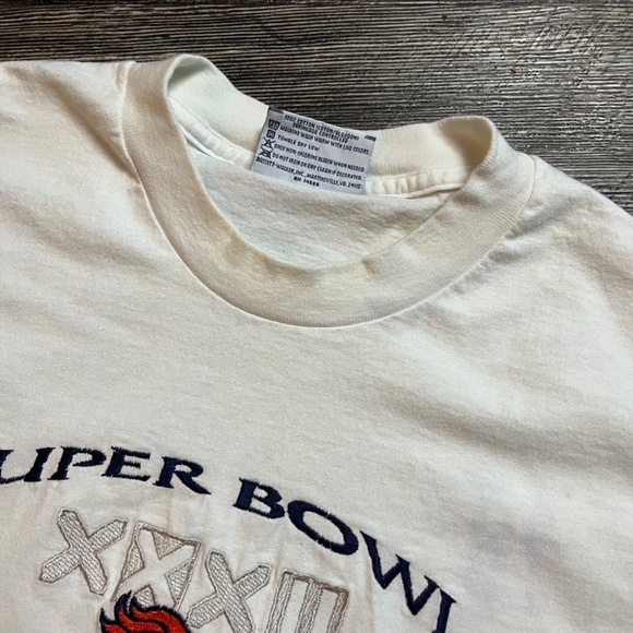 Vintage 1998 Broncos Super Bowl Shirt Size Large White NFL 90s Denver XXXII KC - Picture 3 of 4